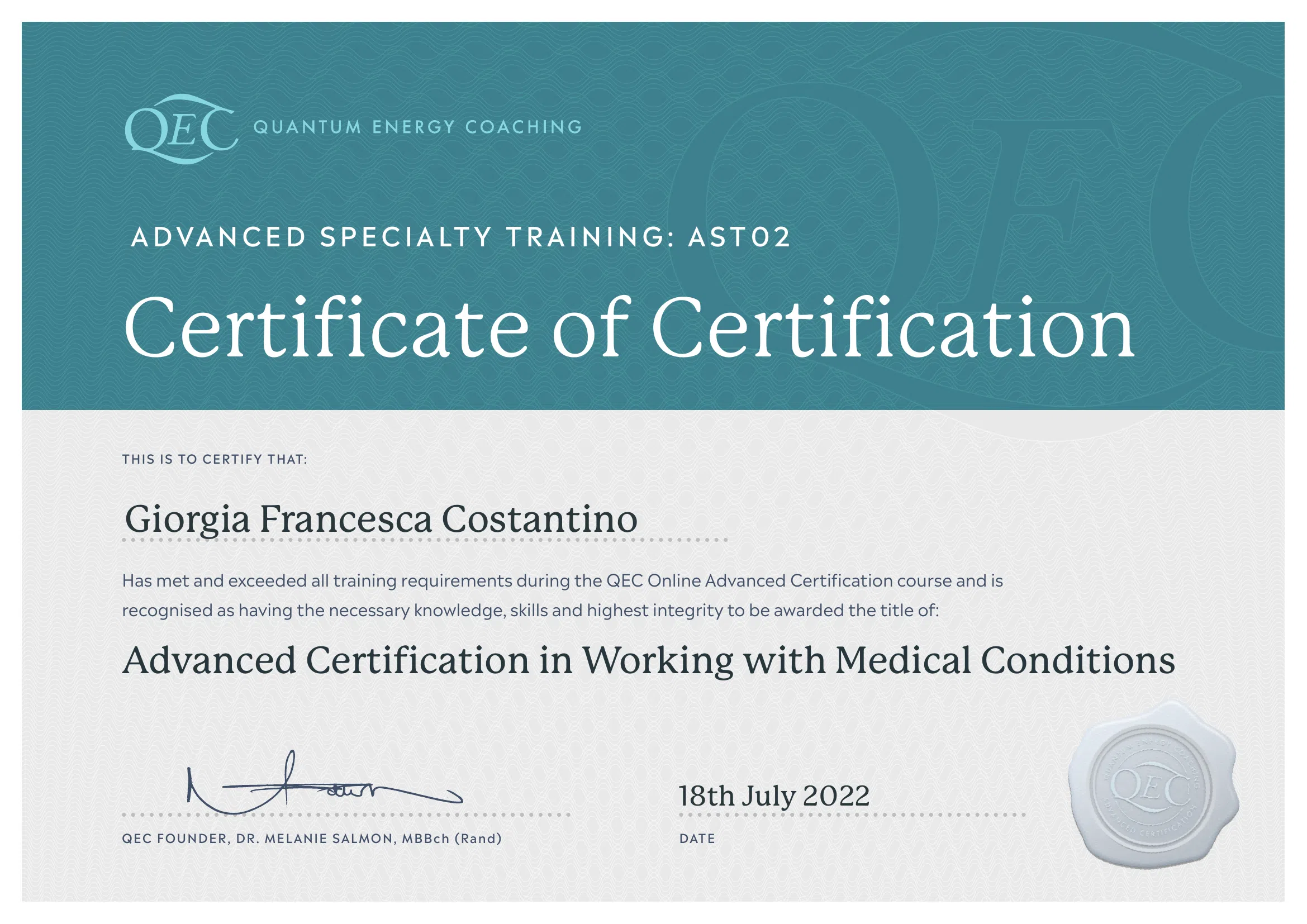 QEC AST02 certificate