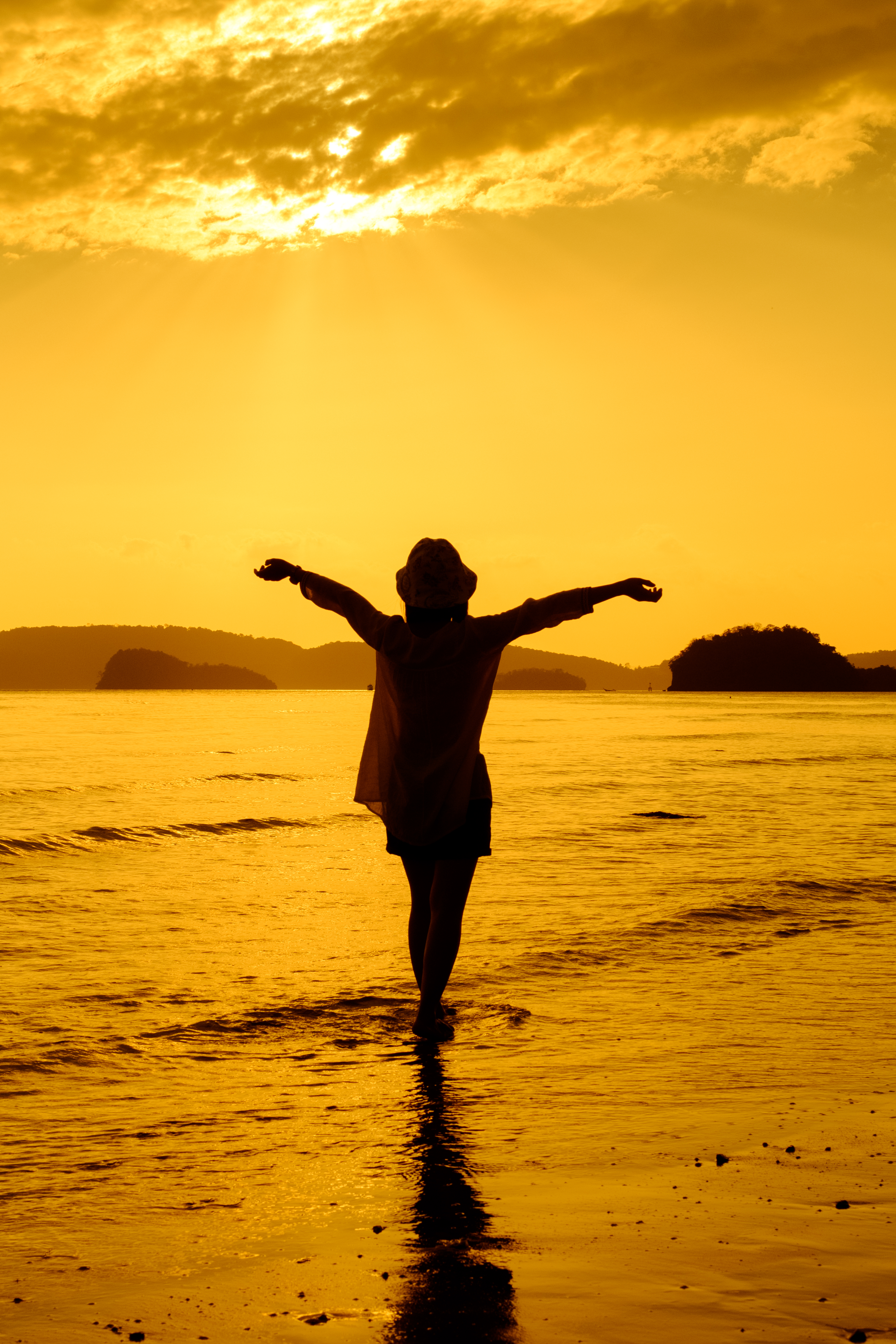 relax woman standing sea beach